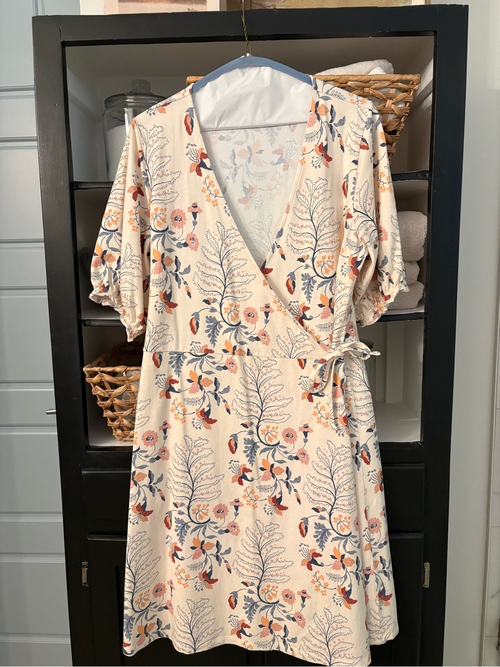Spartina Floral Wrap Dress in Cream with Blue & Coral Accents